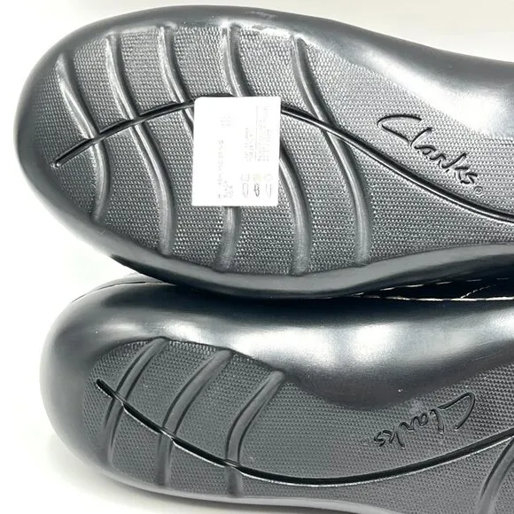 8.5N 8.5 NARROW WIDTH Clarks Ashland Spin Q Black Leather Flats Loafers Shoes