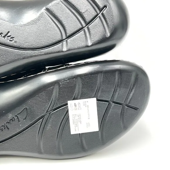 8.5N 8.5 NARROW WIDTH Clarks Ashland Spin Q Black Leather Flats Loafers Shoes