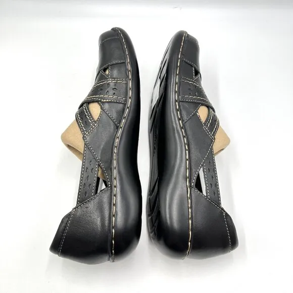 8.5N 8.5 NARROW WIDTH Clarks Ashland Spin Q Black Leather Flats Loafers Shoes