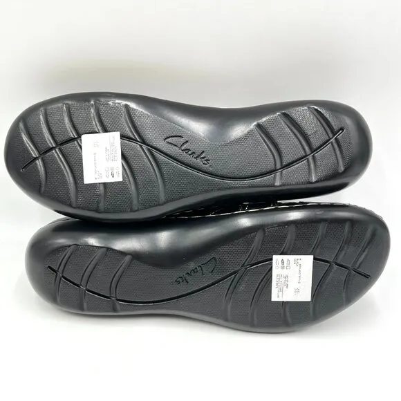 8.5N 8.5 NARROW WIDTH Clarks Ashland Spin Q Black Leather Flats Loafers Shoes