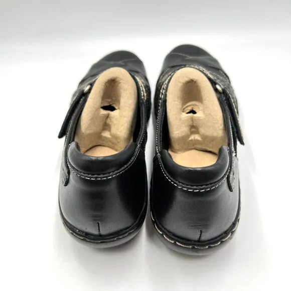 8.5N 8.5 NARROW WIDTH Clarks Ashland Spin Q Black Leather Flats Loafers Shoes