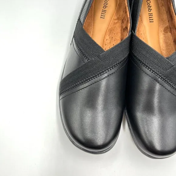 8W 8 WIDE WIDTH Cobb Hill Penfield Black Leather Comfort Flats Loafer Shoes