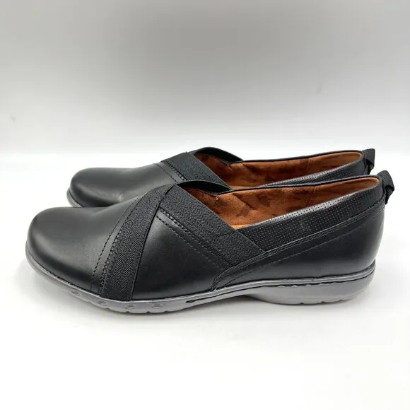 8W 8 WIDE WIDTH Cobb Hill Penfield Black Leather Comfort Flats Loafer Shoes