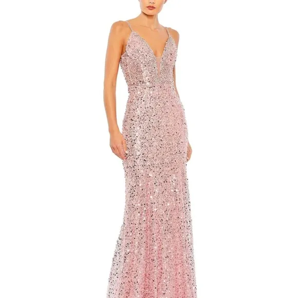 (96) ❤️ BNWT MAC DUGGAL EMBELLISHED PLUNGE NECK SLEEVELESS TRUMPET GOWN #68175