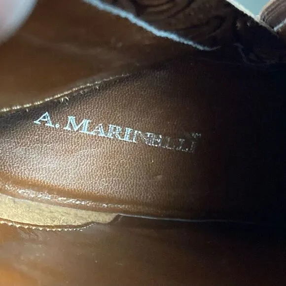 A MARINELLI Women’s Tooled Leather Boots Alda Brown Size 8.5 M Side Zip