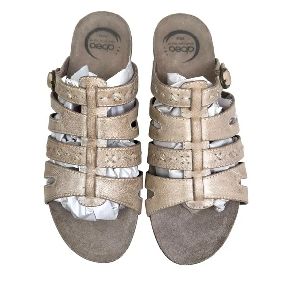 Abeo Women Sandals Paula Strappy Leather Arch Support Buckle Slip On Tan Sz WN9