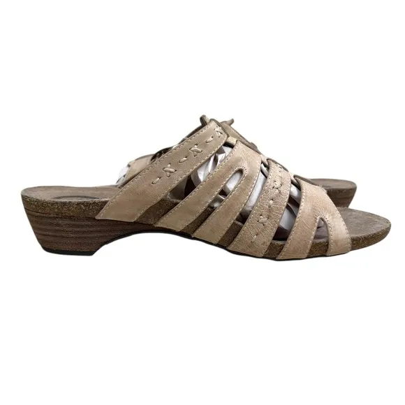Abeo Women Sandals Paula Strappy Leather Arch Support Buckle Slip On Tan Sz WN9