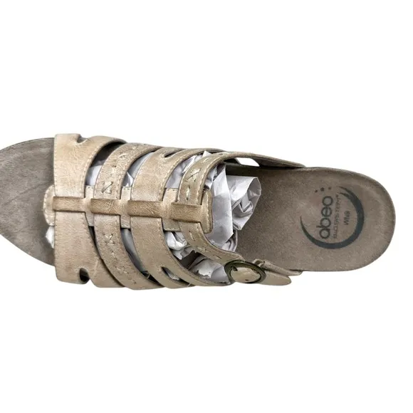 Abeo Women Sandals Paula Strappy Leather Arch Support Buckle Slip On Tan Sz WN9