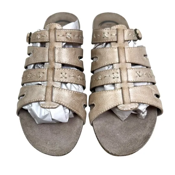 Abeo Women Sandals Paula Strappy Leather Arch Support Buckle Slip On Tan Sz WN9