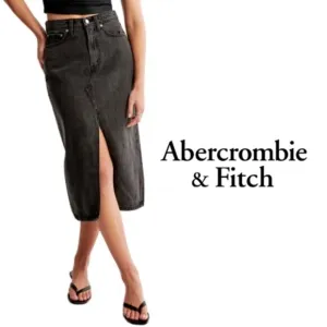 Abercrombie &amp; Fitch NWT High Rise Denim Midi Skirt - Black - Size 27/4