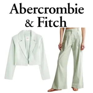 Abercrombie &amp; Fitch Sage Green Cropped Wide Leg Linen Pantsuit - Size XS/S