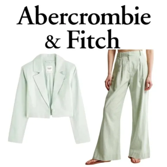 Abercrombie &amp; Fitch Sage Green Cropped Wide Leg Linen Pantsuit - Size XS/S