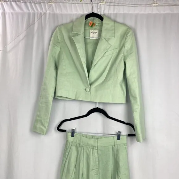 Abercrombie &amp; Fitch Sage Green Cropped Wide Leg Linen Pantsuit - Size XS/S