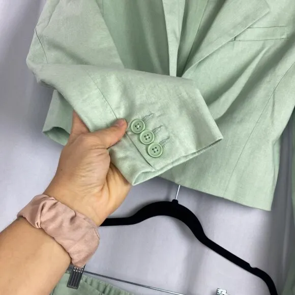Abercrombie &amp; Fitch Sage Green Cropped Wide Leg Linen Pantsuit - Size XS/S