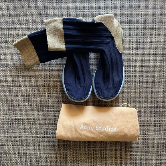Acne Studios Dark Blue &amp; Gold Knit Batilda High Top Sneakers