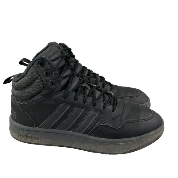 Adidas Men's Size 8 Hoops 3.0 Mid Black Lace-Up Leather Sneakers Shoes GW6421