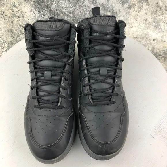 Adidas Men's Size 8 Hoops 3.0 Mid Black Lace-Up Leather Sneakers Shoes GW6421