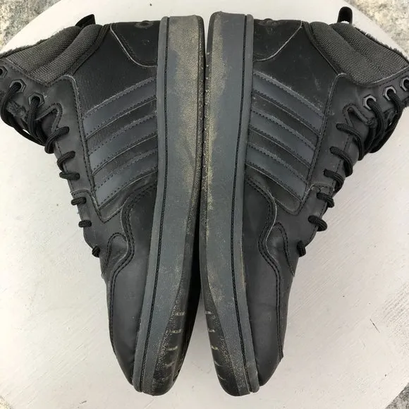 Adidas Men's Size 8 Hoops 3.0 Mid Black Lace-Up Leather Sneakers Shoes GW6421