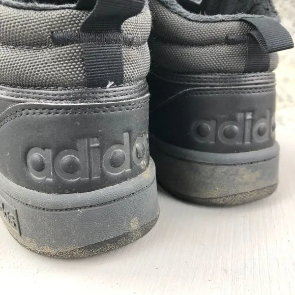 Adidas Men's Size 8 Hoops 3.0 Mid Black Lace-Up Leather Sneakers Shoes GW6421