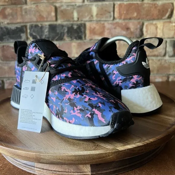Adidas NMD R1 Camo Knitted Size Youth 7 Women's 8 Black Pink Blue Camo Shoes