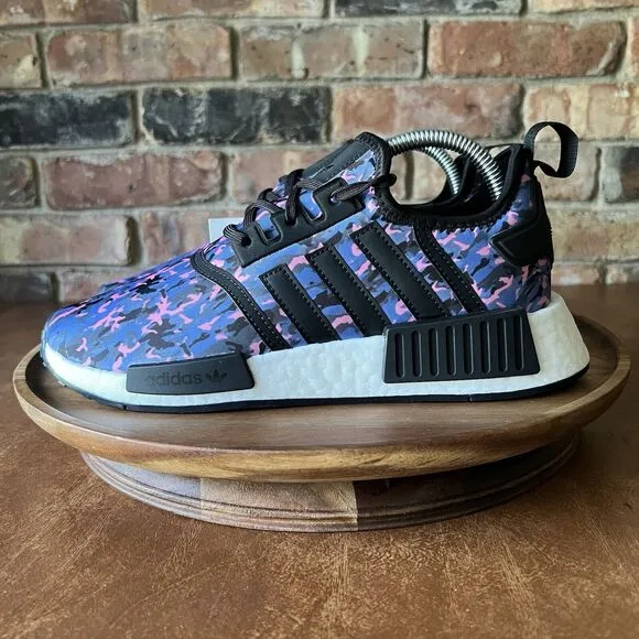 Adidas NMD R1 Camo Knitted Size Youth 7 Women's 8 Black Pink Blue Camo Shoes