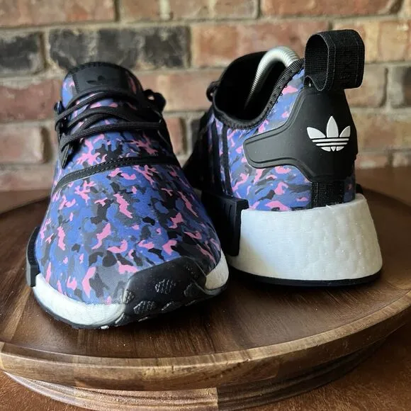 Adidas NMD R1 Camo Knitted Size Youth 7 Women's 8 Black Pink Blue Camo Shoes