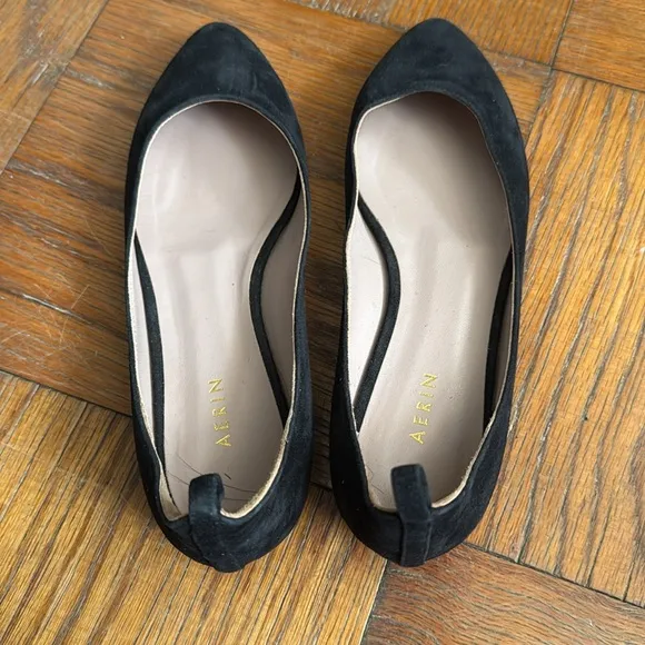 Aerin Black Suede Ballet Flats   Removable Straps 36