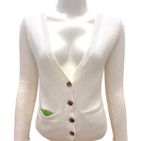 Aeropostale Cream Colored Beige Knit Cardigan Long Sleeve Sweater Size Small Pet