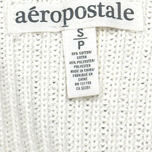 Aeropostale Cream Colored Beige Knit Cardigan Long Sleeve Sweater Size Small Pet