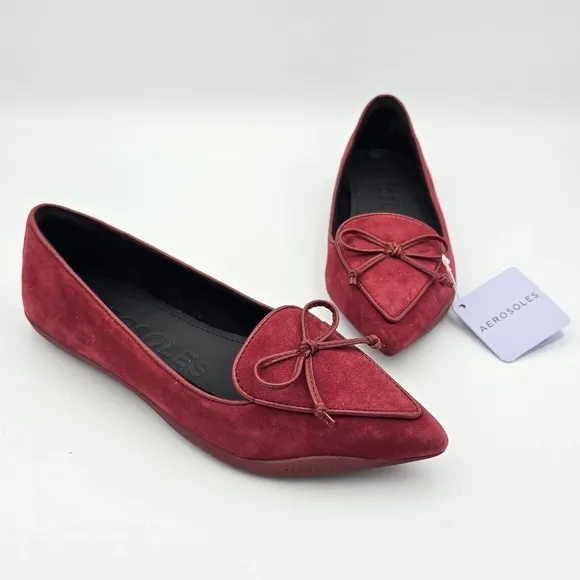 Aerosoles Doran Pointy-Toe Loafer Flats, Pomegranate Suede, 6.5M