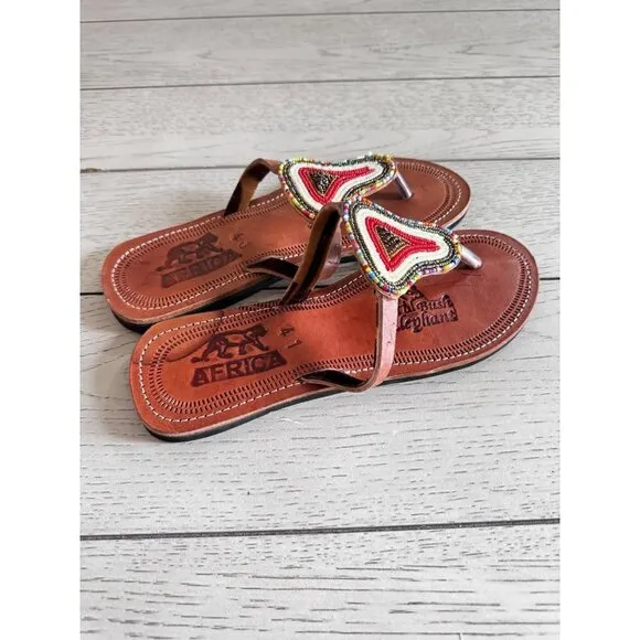 Africa Women’s Beaded Leather Sandals Size 41 Handcrafted U.S. Size 8 NEW