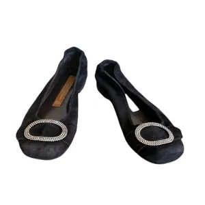 AGL Atillio Giusti Leombruni Suede and Rhinestone Ballet Flats 36.5