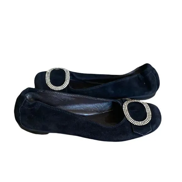 AGL Atillio Giusti Leombruni Suede and Rhinestone Ballet Flats 36.5