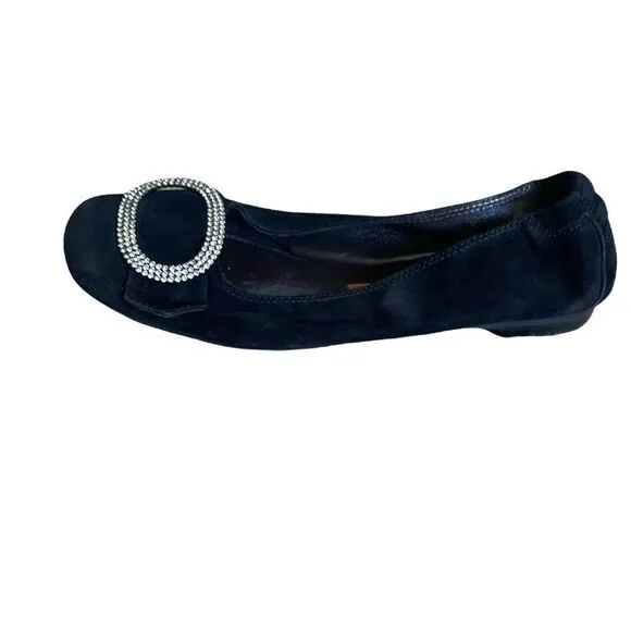 AGL Atillio Giusti Leombruni Suede and Rhinestone Ballet Flats 36.5