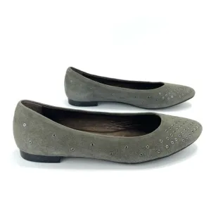 AGL ATTILIO GIUSTI LEOMBRUNI “GROMMET” GRAY/GREENISH SUEDE STUDDED BALLET FLATS