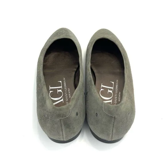 AGL ATTILIO GIUSTI LEOMBRUNI “GROMMET” GRAY/GREENISH SUEDE STUDDED BALLET FLATS