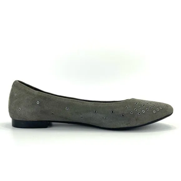 AGL ATTILIO GIUSTI LEOMBRUNI “GROMMET” GRAY/GREENISH SUEDE STUDDED BALLET FLATS