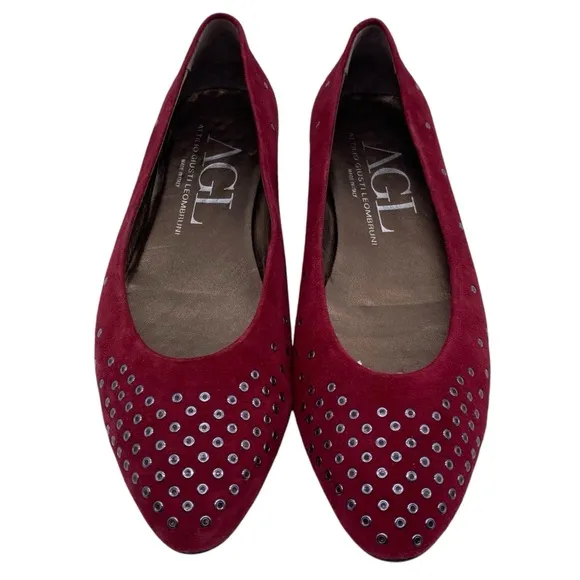 AGL Attilio Giusti Leombruni Womens Flats 8.5 Red Suede Leather Grommet Designer