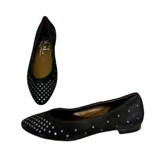 {AGL} Black Suede Studded Point Toe Flats - Size 9.5