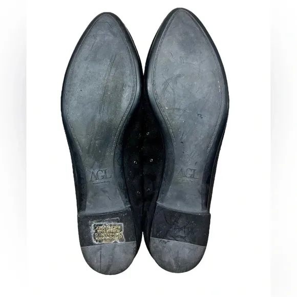 {AGL} Black Suede Studded Point Toe Flats - Size 9.5