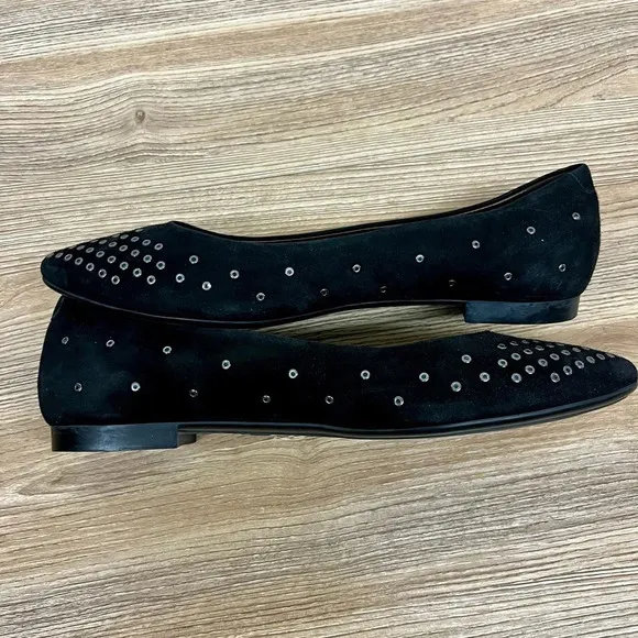 {AGL} Black Suede Studded Point Toe Flats - Size 9.5