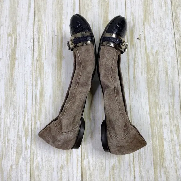 AGL Gray Suede Leather Cap Toe Buckle Ballet Flats