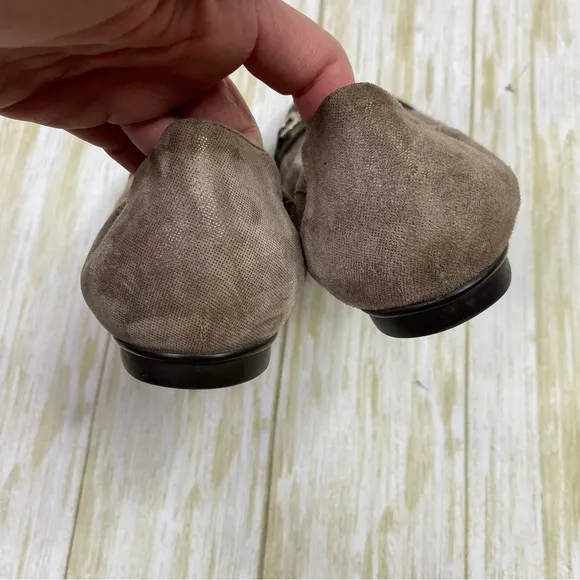 AGL Gray Suede Leather Cap Toe Buckle Ballet Flats
