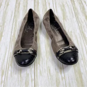 AGL Gray Suede Leather Cap Toe Buckle Ballet Flats