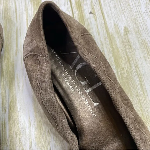 AGL Gray Suede Leather Cap Toe Buckle Ballet Flats