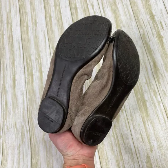 AGL Gray Suede Leather Cap Toe Buckle Ballet Flats