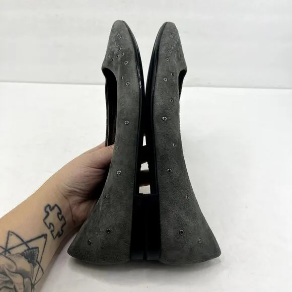 AGL Grommet Mist Grey Studded Ballet Flats