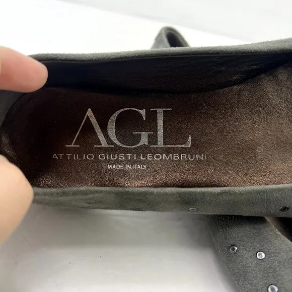 AGL Grommet Mist Grey Studded Ballet Flats