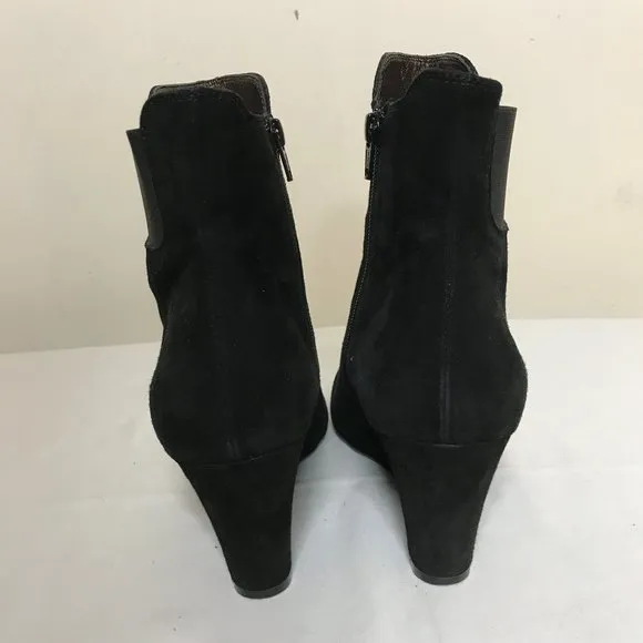 AGL Made in Italy Black Soft Suede Wedge Side Zip Ankle Boots Size 39