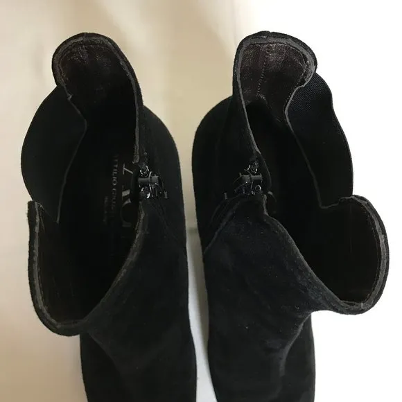 AGL Made in Italy Black Soft Suede Wedge Side Zip Ankle Boots Size 39